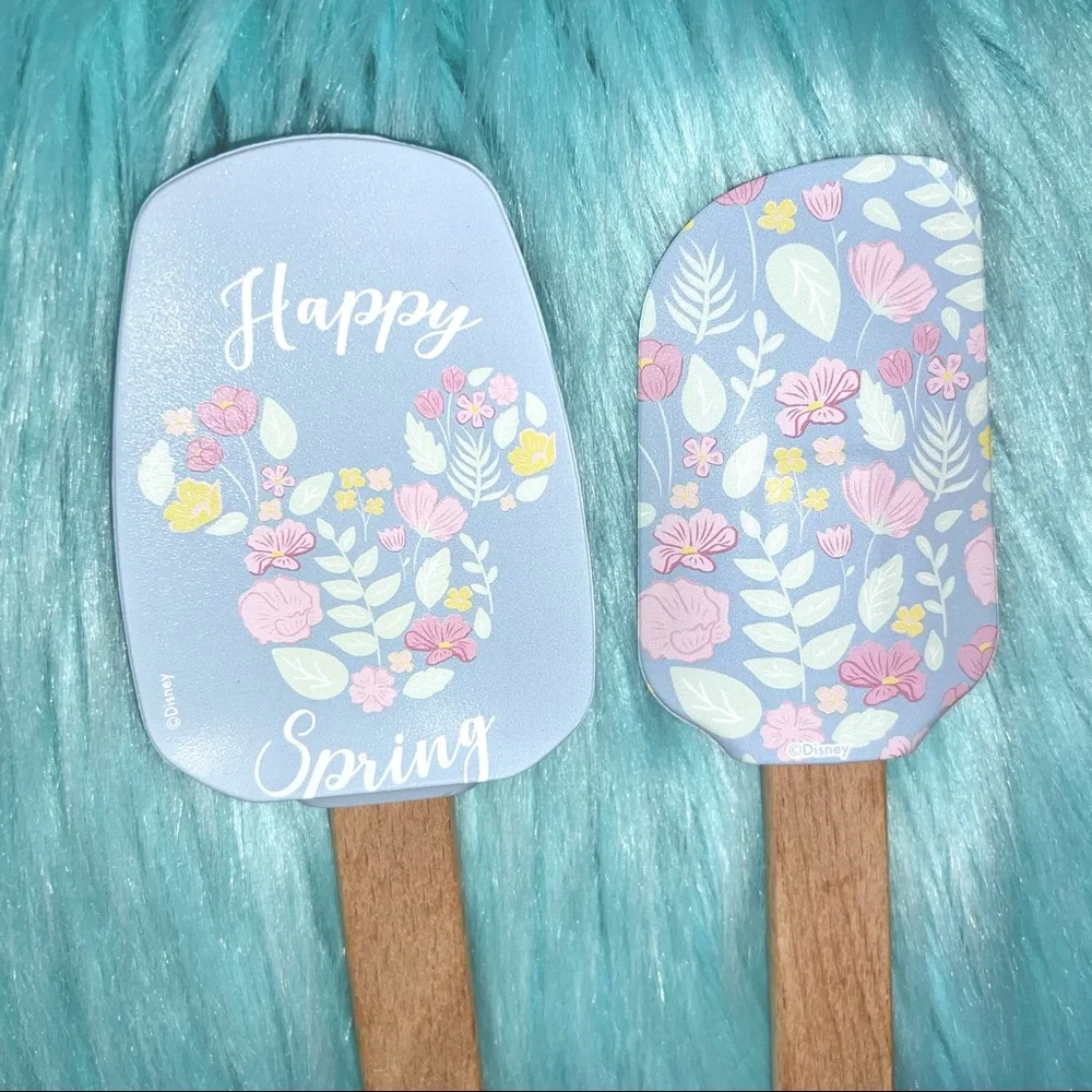 Disney Mickey Floral Silicone Spatula & Spoon Set Wooden Handles